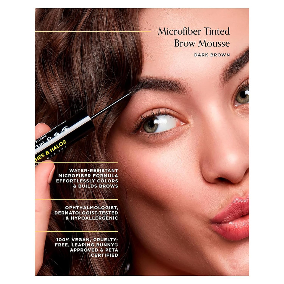 Arches And Halos Microfiber Tinted Brow Mousse - Richly Pigmented Eyebrow Shaper - Water Resistant Filler Pen - Vegan - Dark Brown - 0.11 Oz