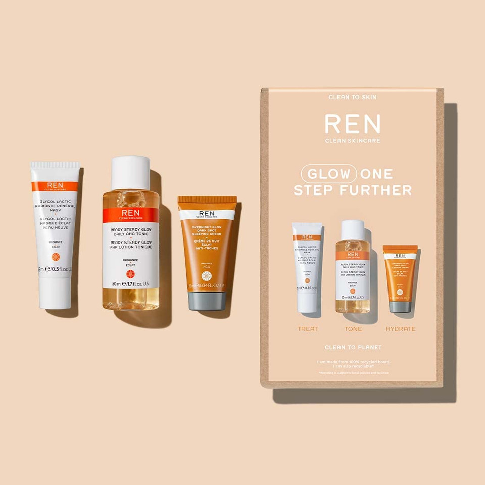 Ren Clean Skincare - Glow One Step Further Radiance Kit - 3-Step Radiance Starter Routine To Brighten, Smooth & Even Skin Tone, Cruelty Free & Vegan, Worth $50