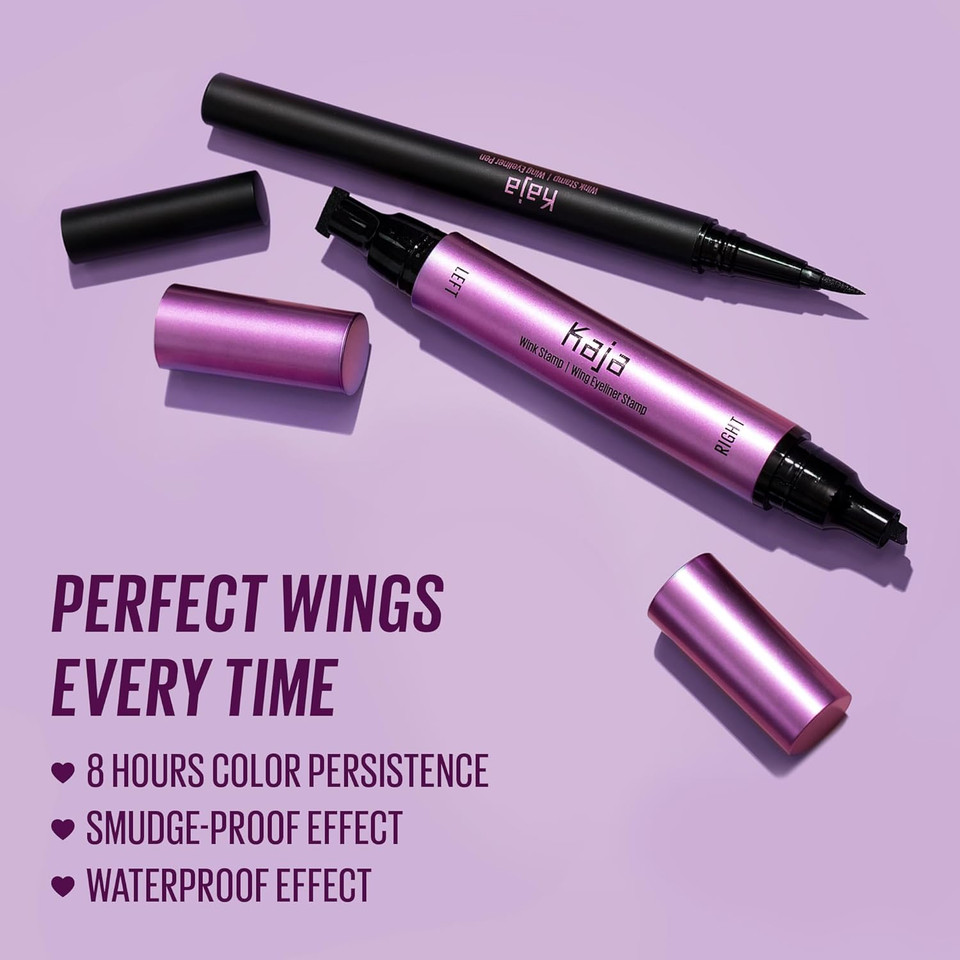 Kaja Winged Eyeliner Set - Wink Stamp Long | With Avocado Extract, Double-Ended Wing, Smudge-Proof, Waterproof, Eye Irritation Tested, Long Lasting Pencil, Colorstay, Matte Finish, Cat Eye Look