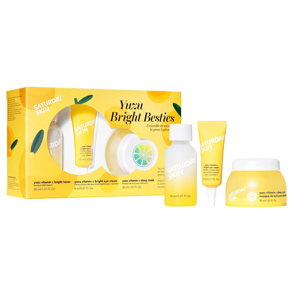 Saturday Skin 3-Piece Skin Care Set Yuzu Vitamin C Sleep Mask Yuzu Vitamin C Bright Toner And Eye Cream Overnight Facial Masks Korean Beauty Best Vitamin C Skincare Trioset