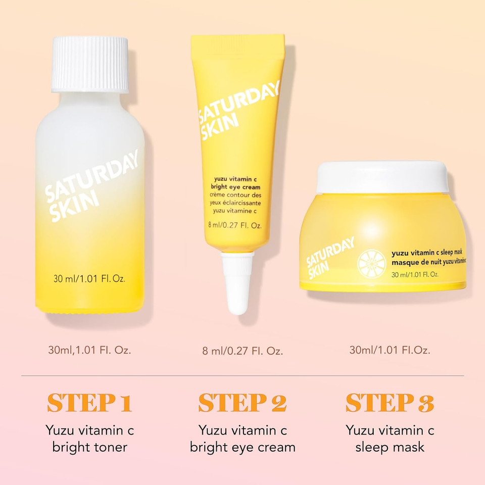 Saturday Skin 3-Piece Skin Care Set Yuzu Vitamin C Sleep Mask Yuzu Vitamin C Bright Toner And Eye Cream Overnight Facial Masks Korean Beauty Best Vitamin C Skincare Trioset