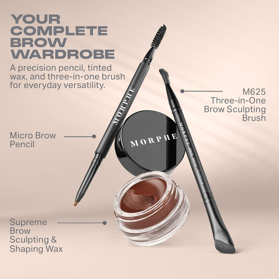 Morphe High Archiever Everyday Essentials Brow Kit - Precision Micro Eyebrow Pencil, Tinted Sculpting Brow Wax & 3-In-1 Brush For Shaping, Filling & Defining - Almond (3 Count)