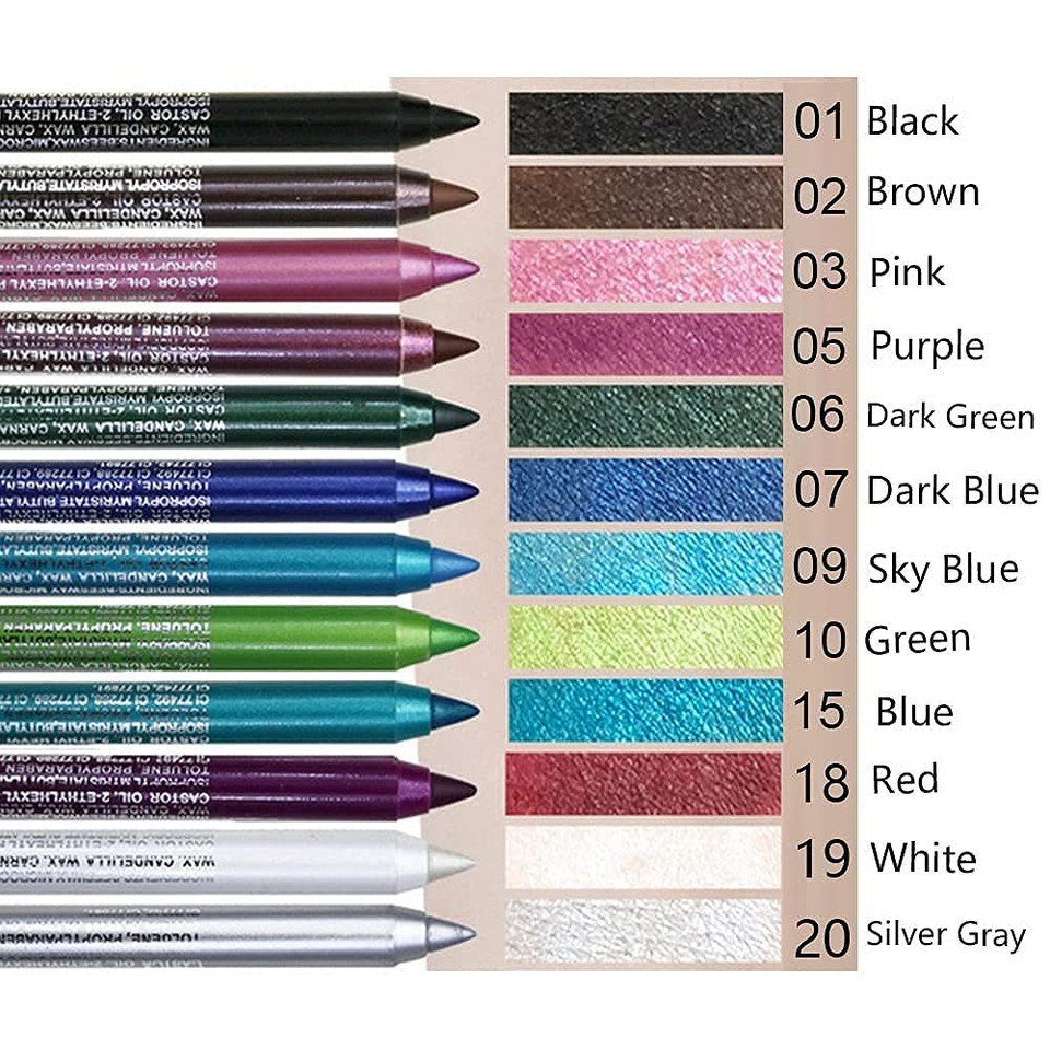 Evpct 12Pcs Pink Rose Red Orange Purple Black Silver Blue Red Brown Colored Glitter Eyeliner Eye Liner Pencils Makeup Set For Women Waterproof Lapiz Delineadores De Colores Para Ojos Contra El Agua
