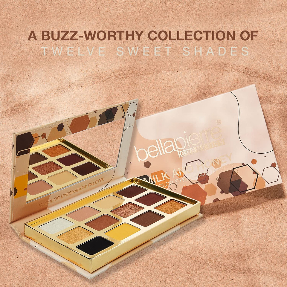 Bellapierre Milk & Honey Eyeshadow Palette | 12 Shades In Matte, Satin, Shimmer, & Foil Finishes | Non-Toxic & Paraben Free | Vegan & Cruelty-Free