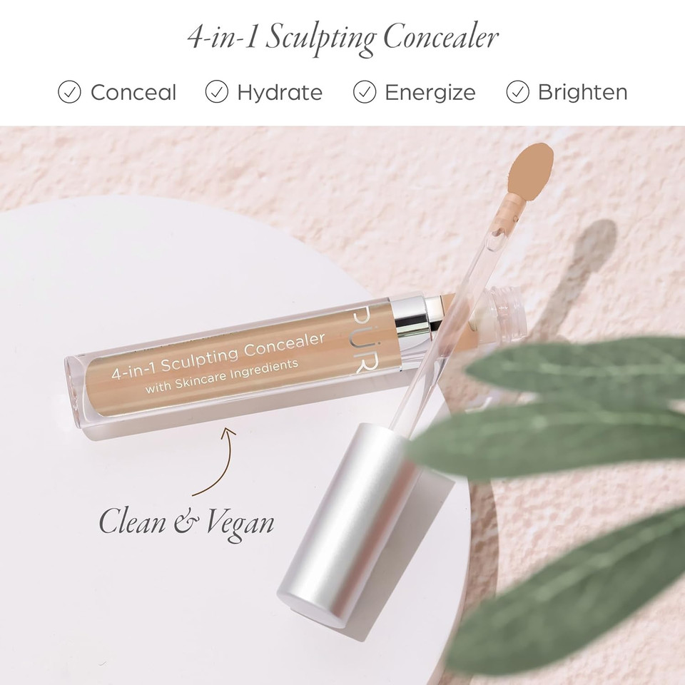 Pur Beauty 4-In-1 Sculpting Concealer For Women - Conceals, Brightens, Plumps & Corrects - Hydrating & Moisturizing Makeup Concealer With Medium To Full Coverage For Dark Circles
