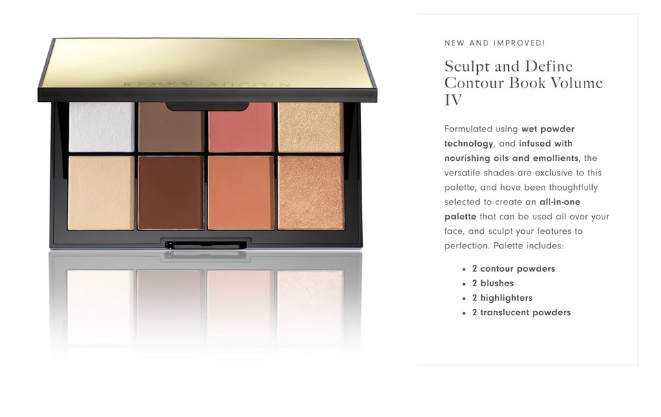 Kevyn Aucoin Sculpt And Define Contour Book: All-In-One Makeup Artist Palette Compact. Defines Facial Features. Eyes, Cheekbone, Nose & Jawline. Highlighters To Glow. All Skin Tones & Shapes