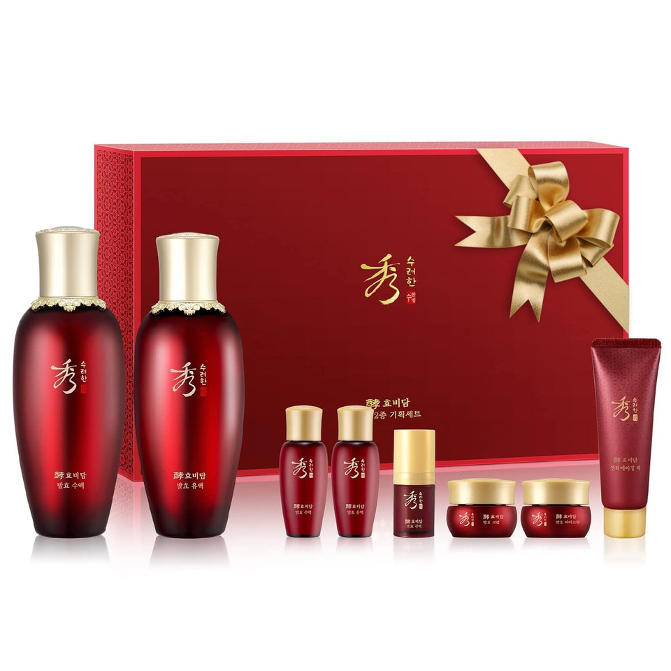 Sooryehan Hyobidam Fermented Skincare Gift Set - Korean Skincare, Revitalizing Toner, Emulsion Lotion, Essence, Cream, Cleansing Foam, Sheet Mask | Christmas Gifts