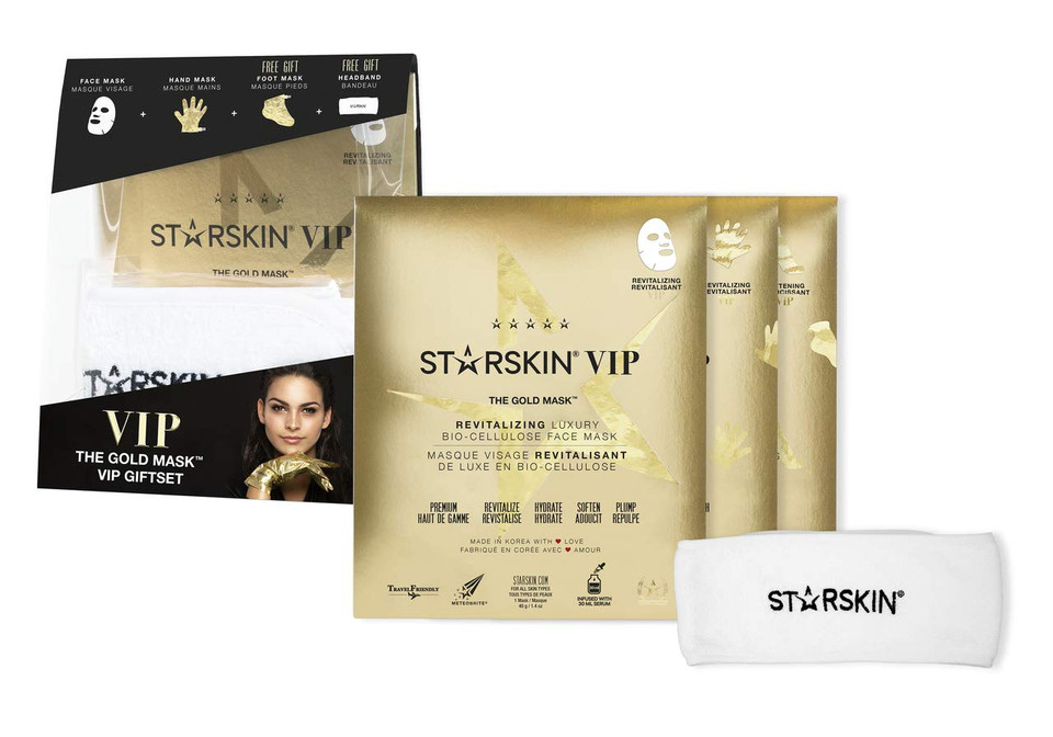 Starskin Vip The Gold Mask Giftset - High-End Gift - Complete Collection - Includes Hand, Foot, And Face Masks Headband
