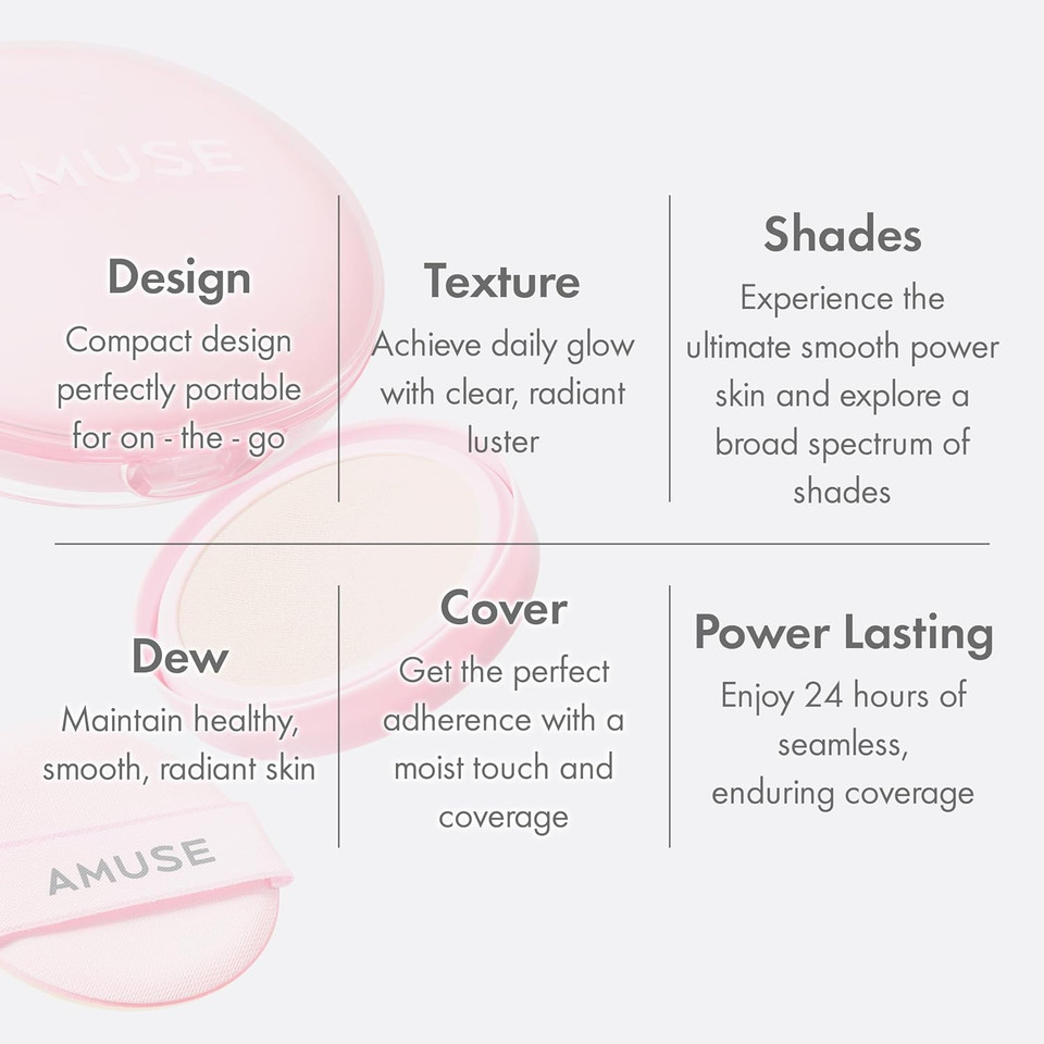 Amuse Seoul Dew Power Vegan Cushion [Refill] 01 Pure | Clear Pink Beige | Dewy, Glow, Long-Lasting, Clean Beauty, Lightweight, Natural Look, Foundation For Sensitive Skin, Hydrating Cushion
