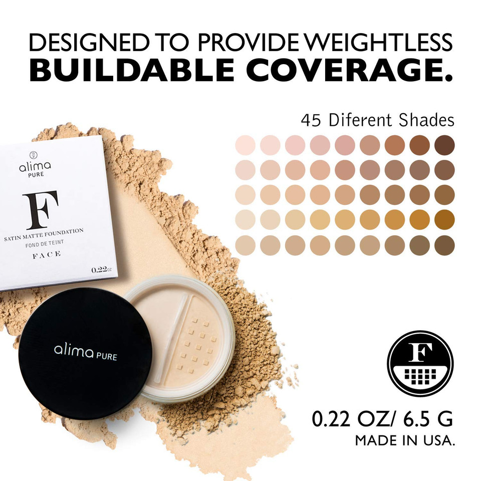 Alima Pure Matte Foundation Loose Mineral Powder Foundation Makeup, Loose Powder Makeup Oil Free Talc Free Powder, Natural Makeup Mineral Foundation Full Coverage Natural Foundation Powder .15 Oz/4.5G