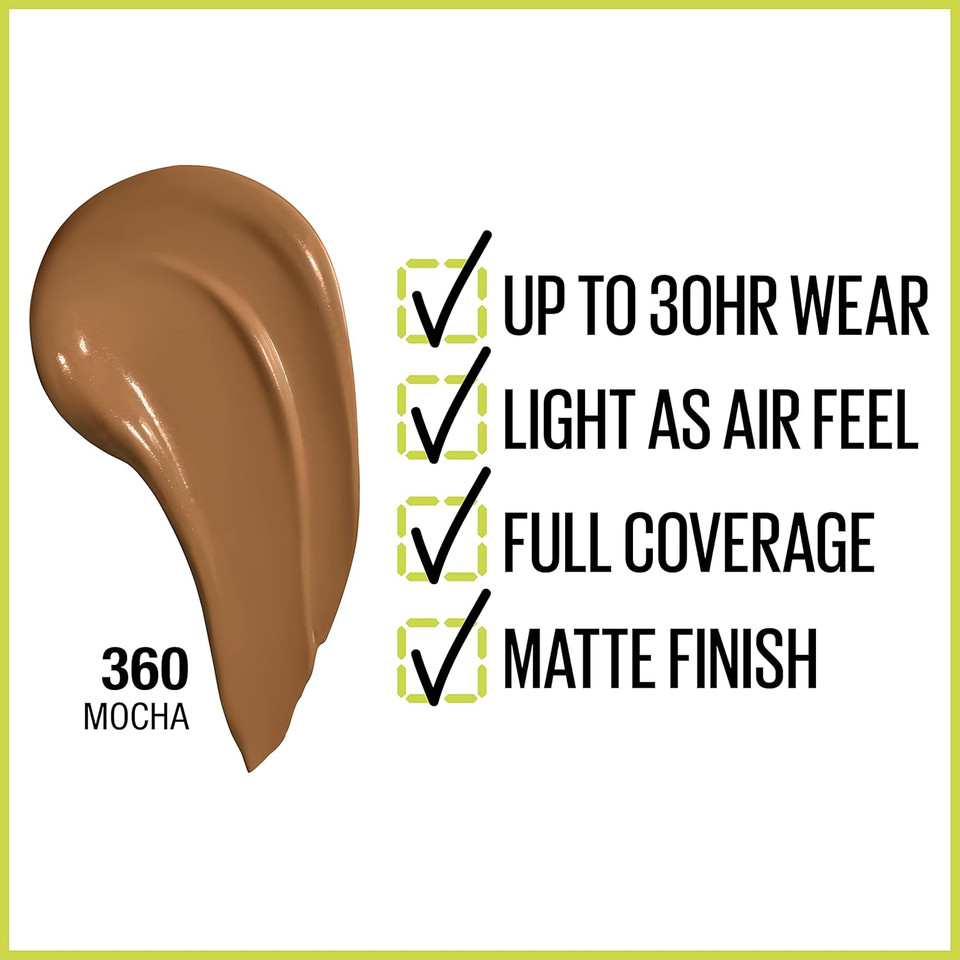 Maybelline Super Stay Full Coverage Liquid Foundation Active Wear Makeup, Up To 30Hr Wear, Transfer, Sweat & Water Resistant, Matte Finish, Java, 1 Count