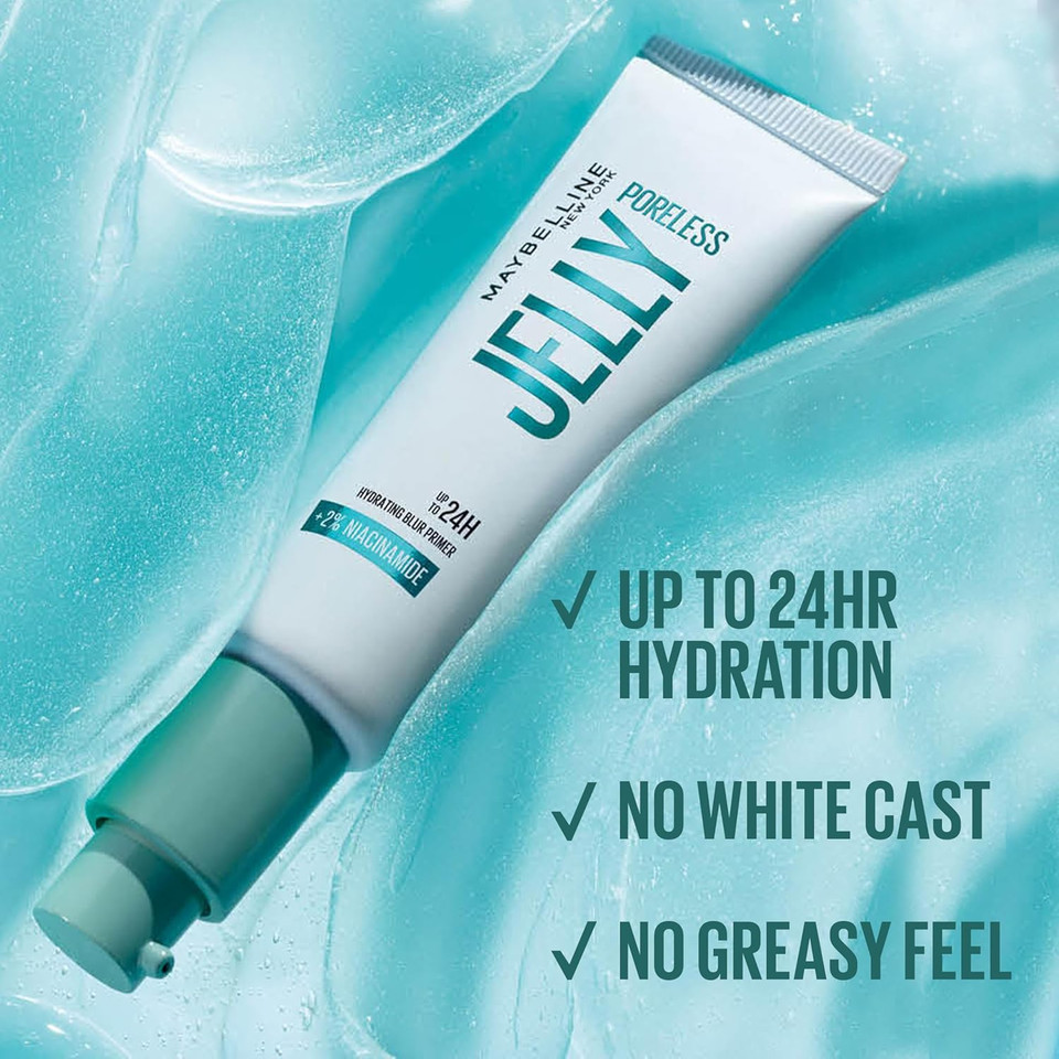 Maybelline Poreless Jelly Primer, Hydrating, Blurring Makeup Primer With 2% Niacinamide For Up To 24Hr Make Up Wear, Clear, 1 Count
