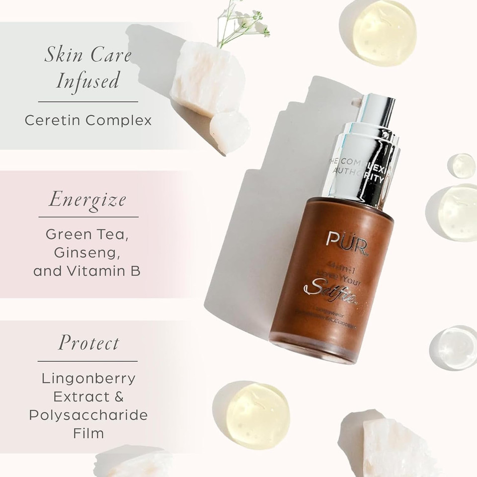 Pur Beauty 4-In-1 Love Your Selfie Foundation & Concealer - Longwear Full Coverage Liquid Makeup Foundation With Hydrating Blend For Refined-Looking, Natural Beauty Glow, Skin Texture & Tone