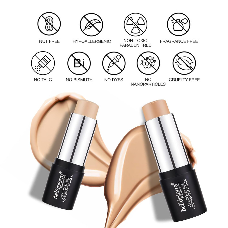 Bellapierre Mineral Foundation Stick | Full Coverage Matte Finish | Cruelty Free | Non-Toxic And Paraben Free | Compact Tube - 0.35 Oz - Deep