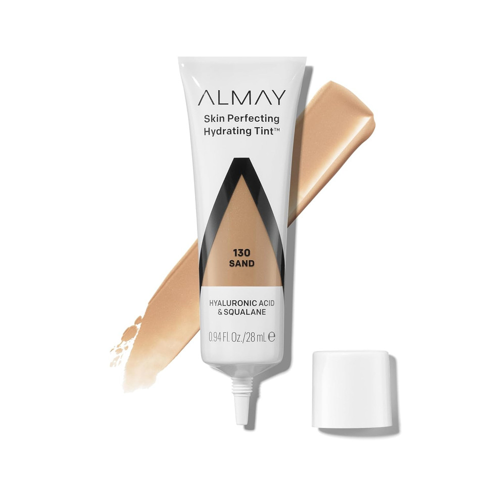 Almay Hydrating Liquid Foundation Tint, Lightweight With Light Coverage, Naturally Dewy Finish, Hypoallergenic, Dermatologist Testedfragrance Free, 130 Sand, 0.94 Fl Oz