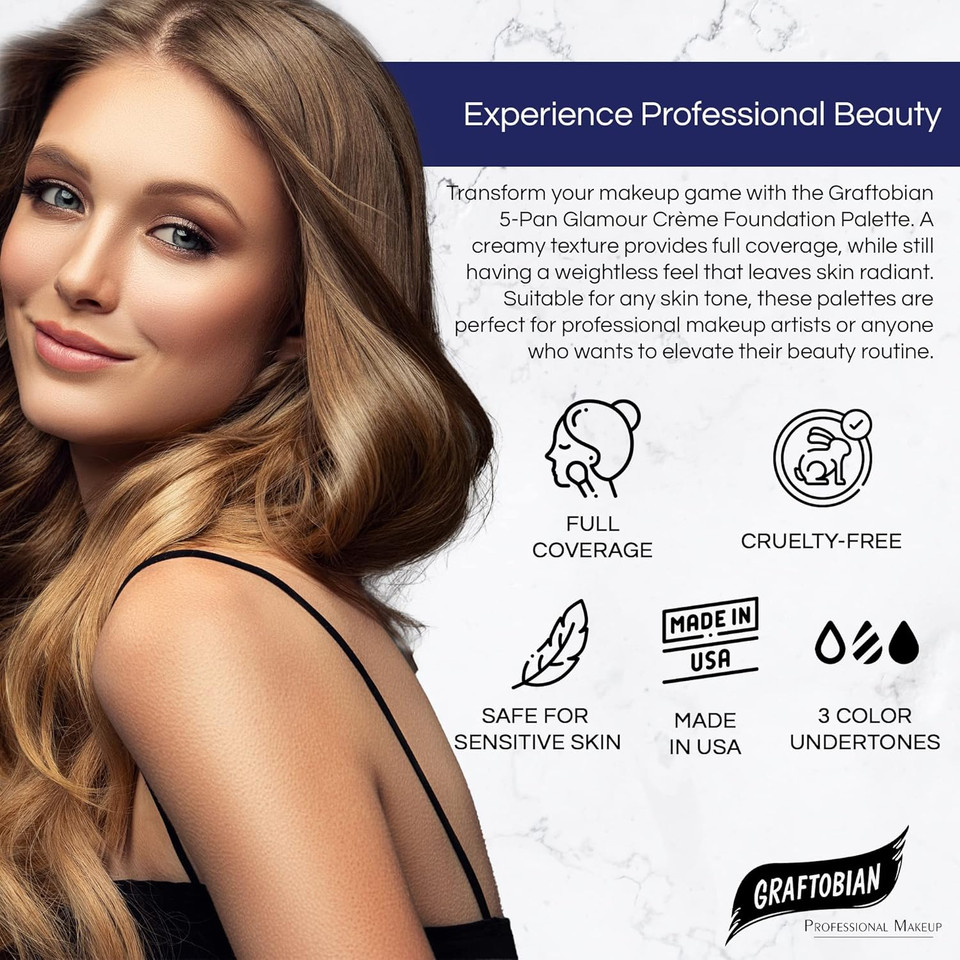 Graftobian Hd Glamour Crème Foundation Palette (Highlight & Contour Light) - High Definition 5 Color Makeup Palette, Cream Based Hi-Lite And Contour Palette, Full Coverage - Light Skin Shades