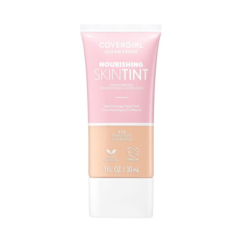 Covergirl Clean Fresh Nourishing Skin Tint, 520 Light, Liquid Foundation, Dewy Finish, Infused With Coconut & Aloe, Vegan Formula