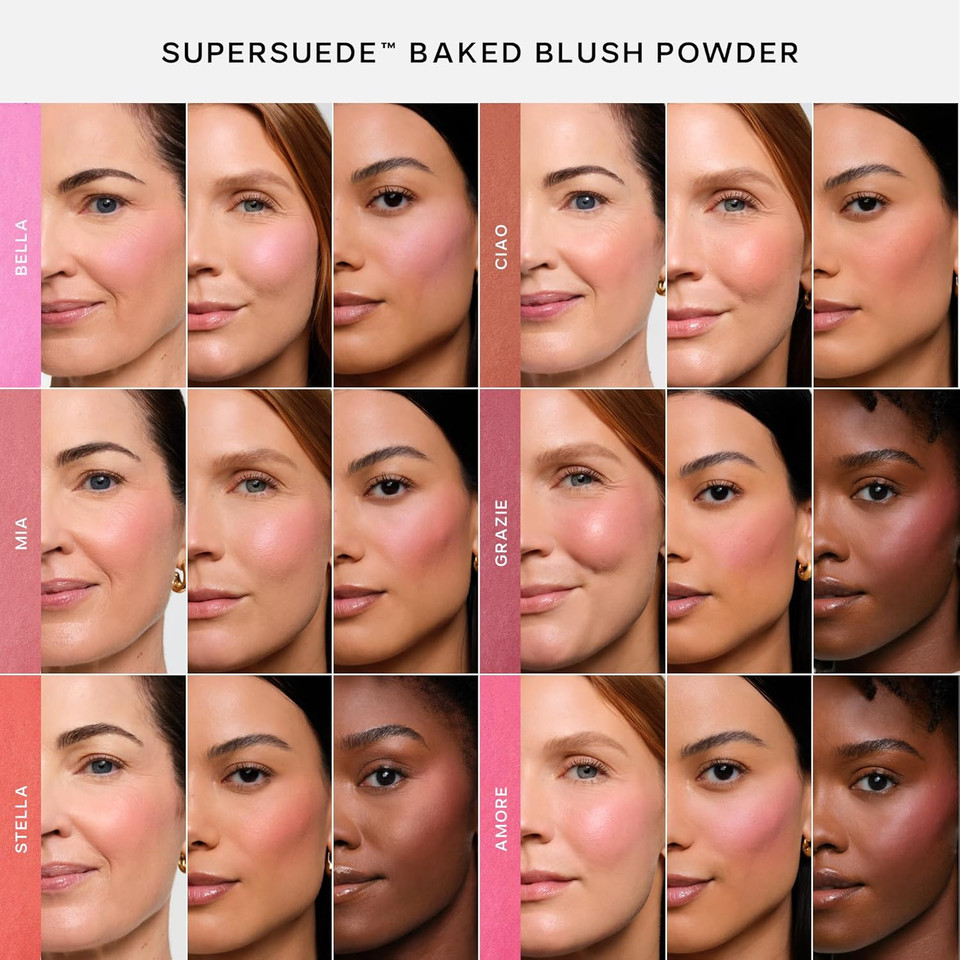 Saie Supersuede Baked Blush - Talc-Free Powder Blush For All Day Wear - Enriched With Plant-Derived Squalane + Glycerin To Help Moisturize Dry Skin - Bella (.01 Ounce)