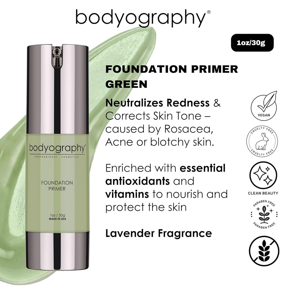 Bodyography - Foundation Primer (Neutral): Flawless Anti-Aging Salon Makeup Primer W/Vitamin E, A, Jojoba, Grapeseed Oil | Control Shine | Gluten-Free, Cruelty-Free, 1 Oz