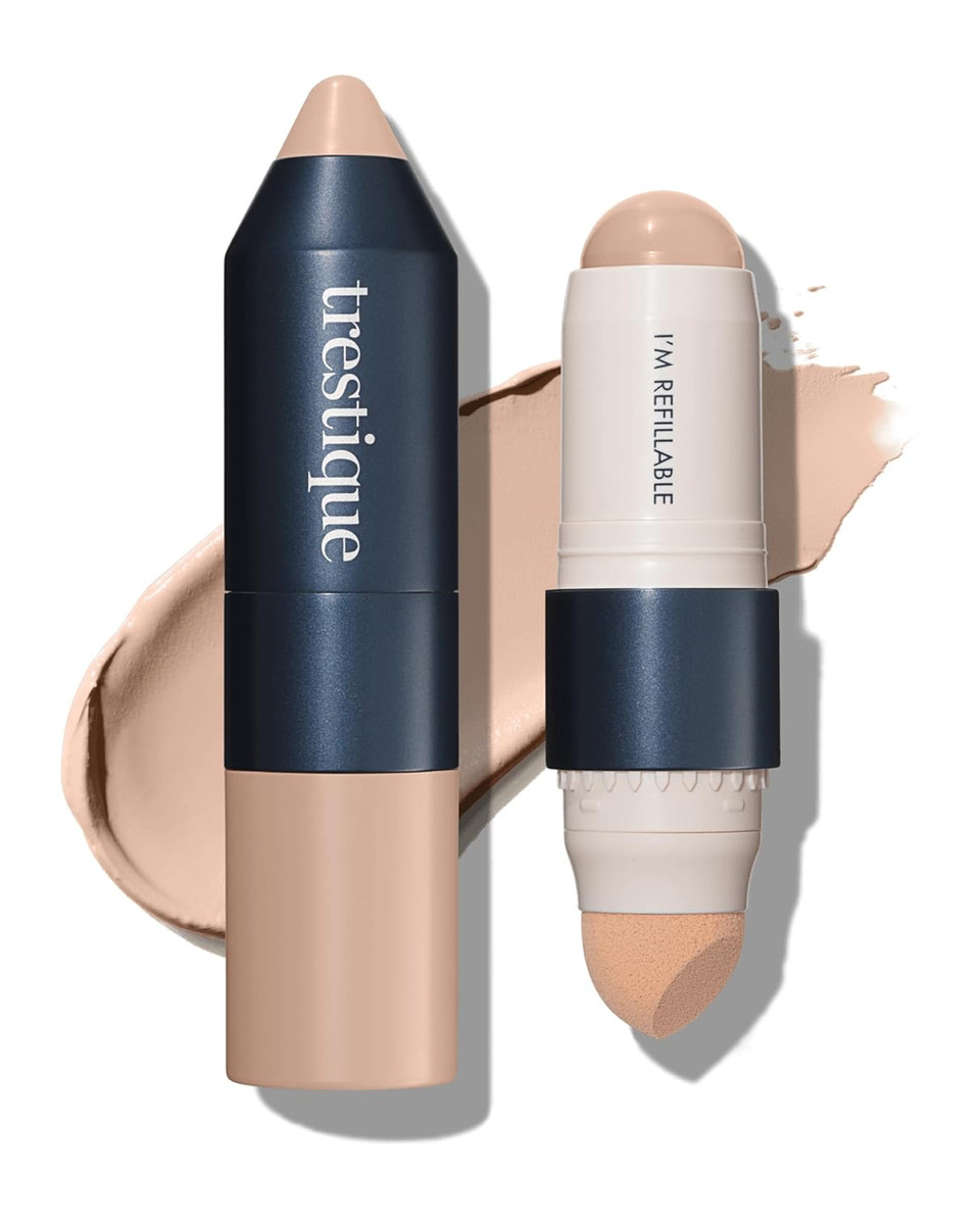 Trestique Refillable Face Stick Foundation With Built-In Sponge, Clean Beauty Medium Coverage Sustainable Makeup