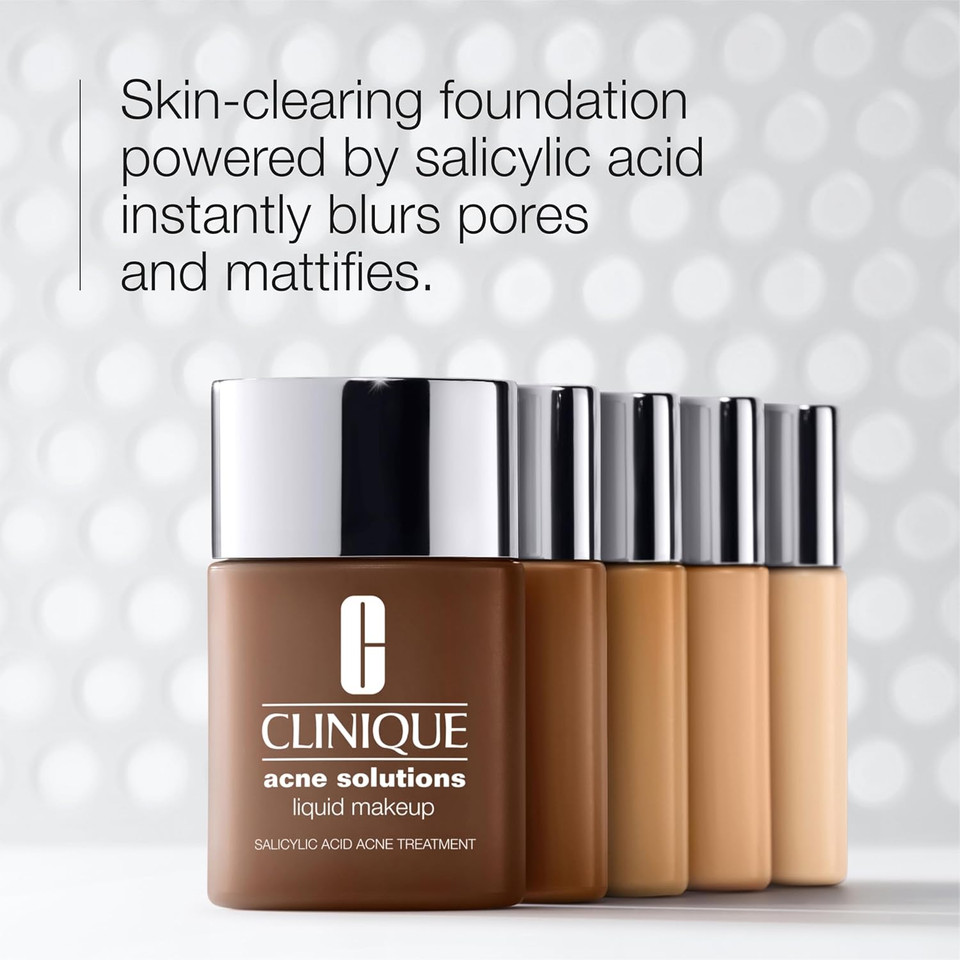 Clinique Acne Solutions Liquid Foundation Makeup With Salicylic Acid For Dry Combination To Oily Skin Types | Medium Coverage, Natural Matte Finish
