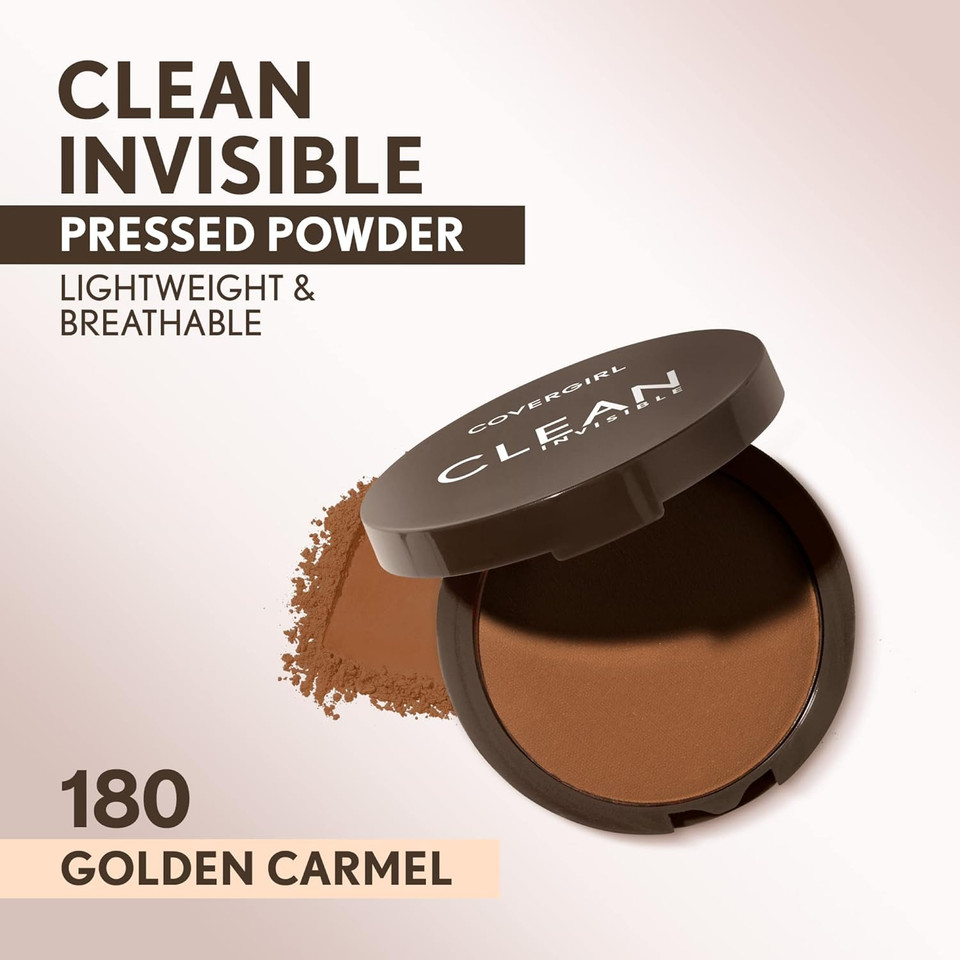 Covergirl Clean Invisible Pressed Powder, Lightweight, Breathable, Vegan Formula, Soft Honey 155, 0.38Oz