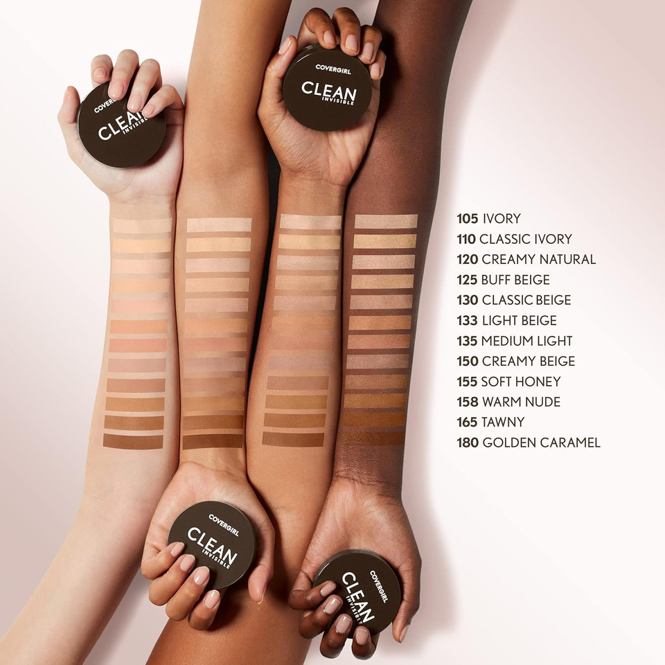 Covergirl Clean Invisible Pressed Powder, Lightweight, Breathable, Vegan Formula, Soft Honey 155, 0.38Oz