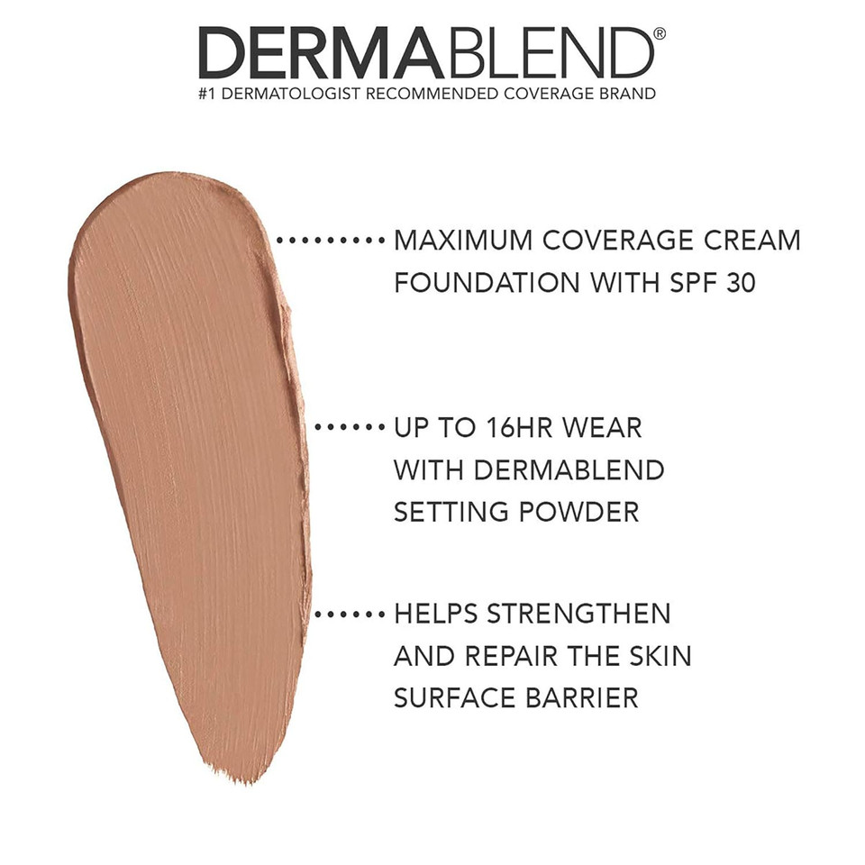 Dermablend Cover Crème Full Coverage Foundation Makeup, Hydrating Cream Concealer For Dark Circles And Blemishes, Maximum Coverage With Mineral Sunscreen Spf 30, 1 Oz