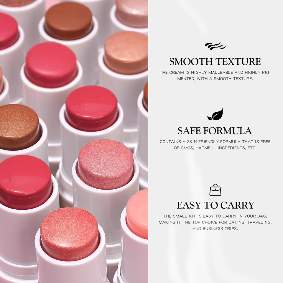 3 Pcs Makeup Cream Contour Stick Set, Highlighter Stick & Bronzer Stick & Blush Stick, Long Lasting, Natural Face Contour, Dewy & Matte Finish, Multi Stick Trio For All Skin