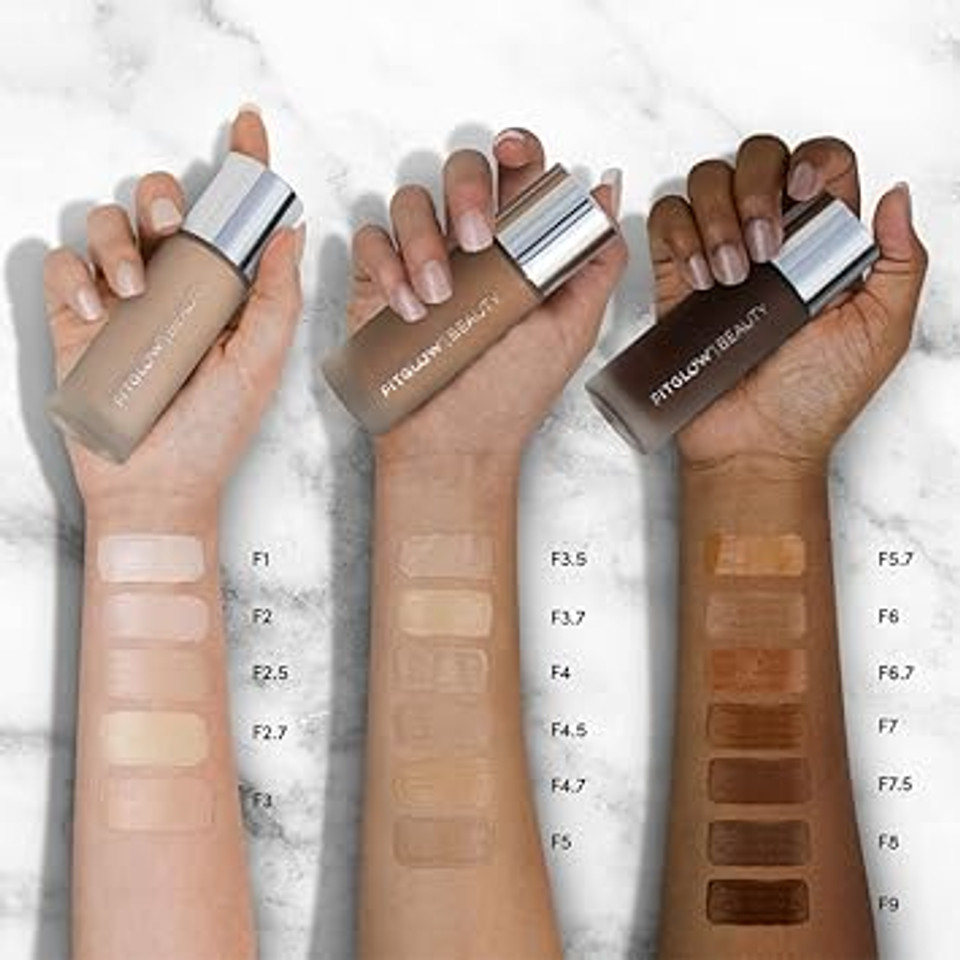 Fitglow Beauty Foundation+ | Vegan Skin-Treating Foundation With Peptides & Plant Collagen | Buildable Medium-Full Coverage, Natural Finish | Hydrating, Anti-Aging, Pore-Friendly | F5-30Ml