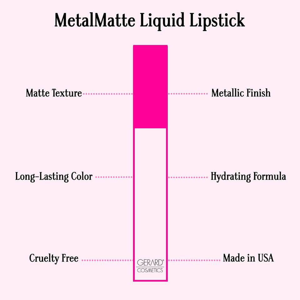 Gerard Cosmetics Metal Matte Liquid Lipstick Where'S Ken?, Hot Pink Lipstick With Metallic Matte Finish, Long Lasting Smudge Proof Lipstick, Cruelty Free & Made In The Usa
