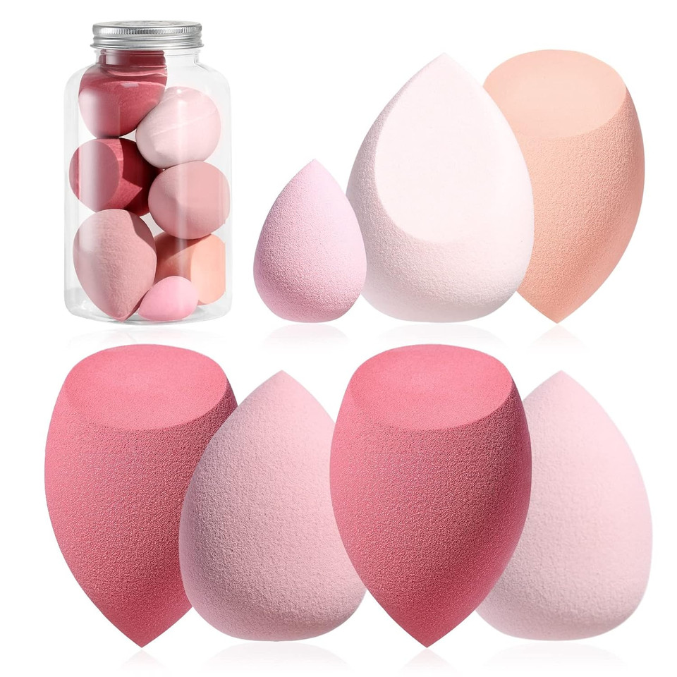 Makeup Sponge Set Bs-Mall Blender Sponges 7 Pcs For Liquid, Cream, And Powder, Multi-Colored With 1 Mini Makeup Sponge Pink (A-Pink)A-Pink
