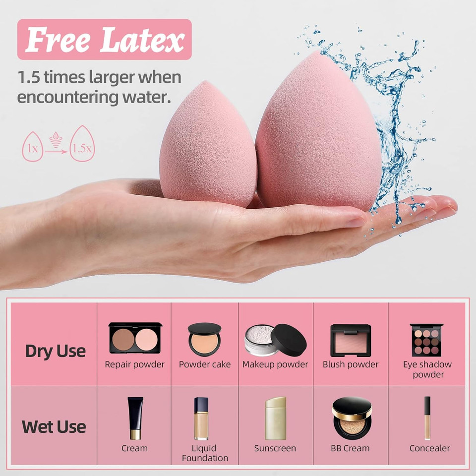 Makeup Sponge Set Bs-Mall Blender Sponges 7 Pcs For Liquid, Cream, And Powder, Multi-Colored With 1 Mini Makeup Sponge Pink (A-Pink)A-Pink
