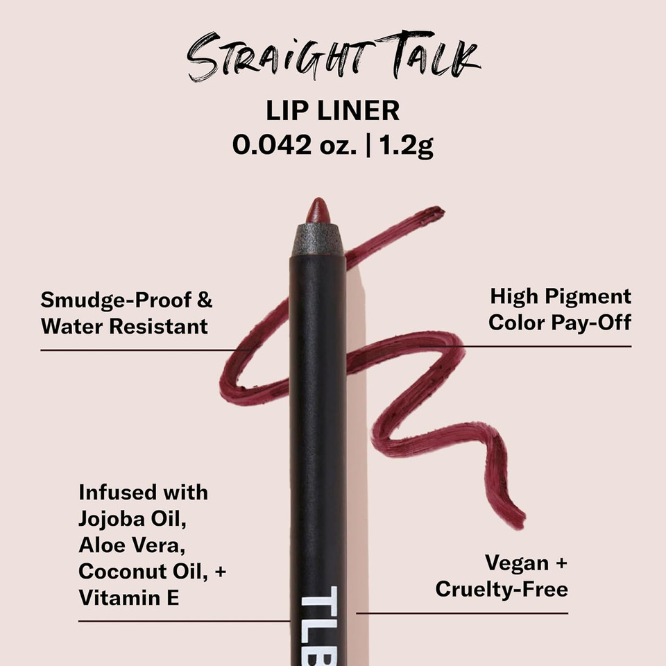 The Lip Bar - Lip Liner, Straight Talk (Burgundy) - High Pigment & Super Creamy - Smudge Proof & Water Resistant - Jojoba Oil, Aloe Vera, Coconut Oil, & Vitamin E - Vegan & Cruelty Free - .042 Oz