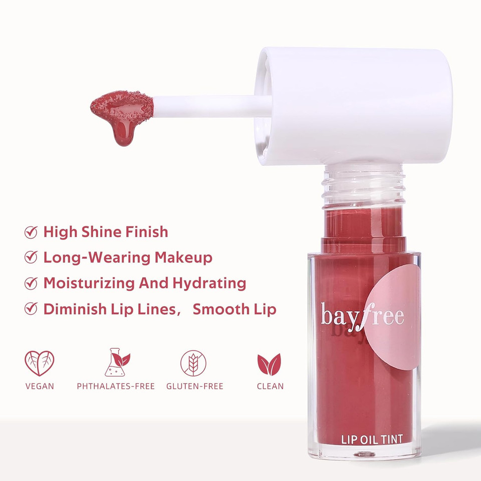 Tinted Hydrating Lip Oil, Korean Makeup Lip Gloss, High Shine, Pigmented Color, Soft Lightweight, Strong Moisturizing, Non-Sticky Lip Oil Tint For Dry Lips, For Healthy Lips All Day Long,Vegan