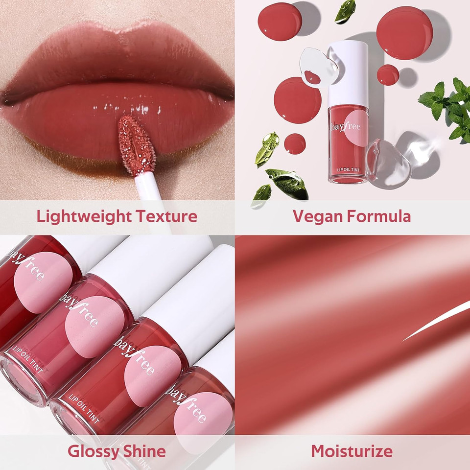 Tinted Hydrating Lip Oil, Korean Makeup Lip Gloss, High Shine, Pigmented Color, Soft Lightweight, Strong Moisturizing, Non-Sticky Lip Oil Tint For Dry Lips, For Healthy Lips All Day Long,Vegan