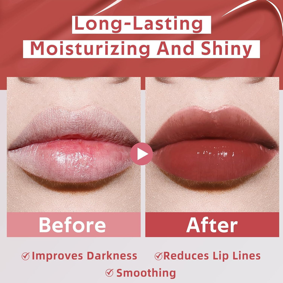 Tinted Hydrating Lip Oil, Korean Makeup Lip Gloss, High Shine, Pigmented Color, Soft Lightweight, Strong Moisturizing, Non-Sticky Lip Oil Tint For Dry Lips, For Healthy Lips All Day Long,Vegan