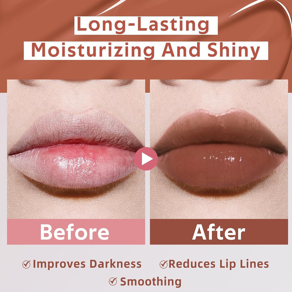 Tinted Hydrating Lip Oil, Korean Makeup Lip Gloss, High Shine, Pigmented Color, Soft Lightweight, Strong Moisturizing, Non-Sticky Lip Oil Tint For Dry Lips, For Healthy Lips All Day Long,Vegan