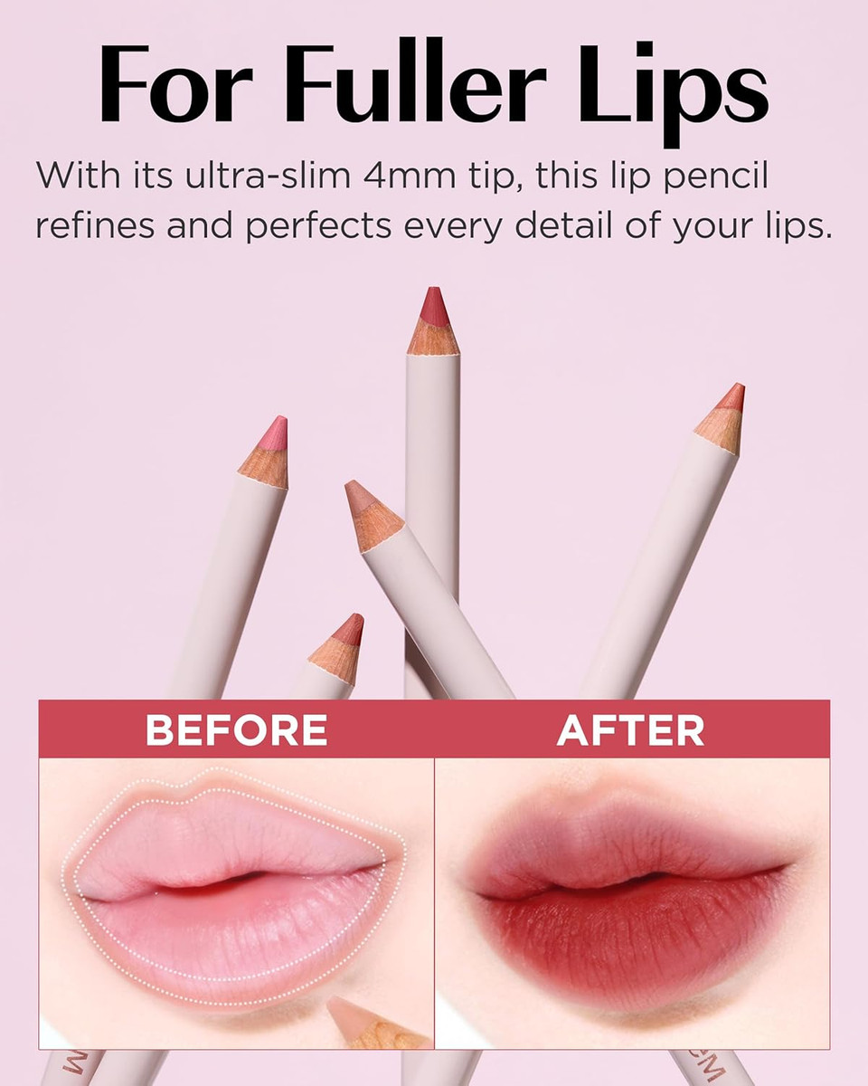 Thesaem Cover Perfection Lip Pencil - Slim, Easy-Blend & Overlip Makeup, Creamy Matte Lip Liner, Long-Lasting With Built-In Sharpener (03 Peach)