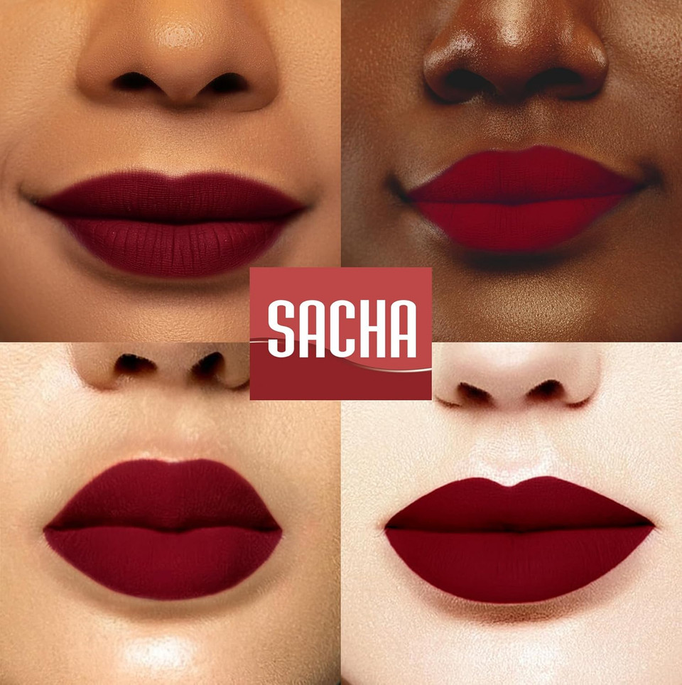 Sacha Cosmetics Intense Matte Lip Velvet Liquid Lipstick, Long-Lasting Velvet Matte Finish, 0.2 Fl.Oz Hang Over Red