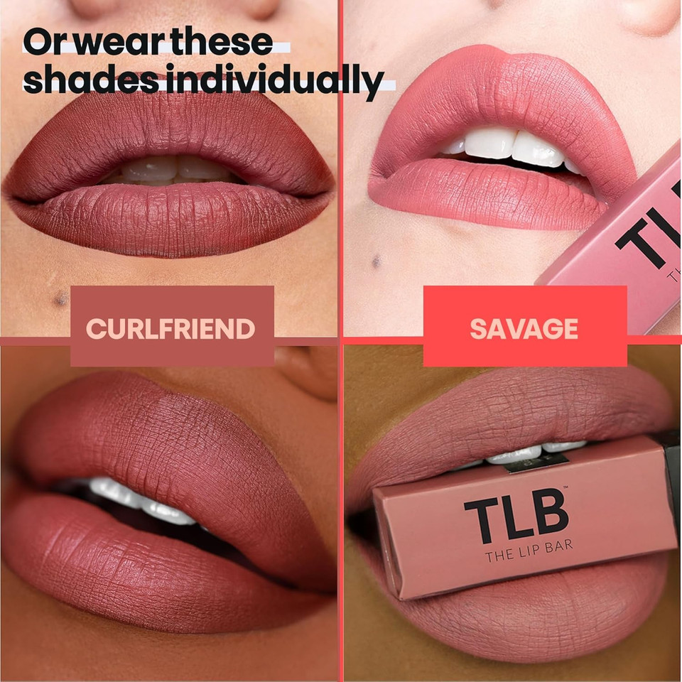 The Lip Bar - Nonstop Liquid Matte Lipstick Mini 2-Pack, Curlfriend (Mauve Pink) + Savage (Chocolate Red-Brown) - High Pigment - One Swipe - Long Lasting - Jojoba Oil & Vitamin E - Vegan - .24 Fl Oz