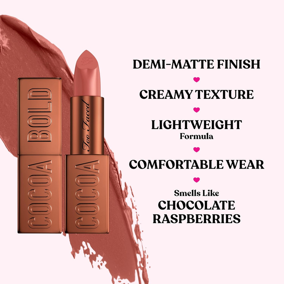 Too Faced Cocoa Bold Lipstick | High Pigment Lip With Creamy Texture + Matte Finish, Vegan + Cruelty Free