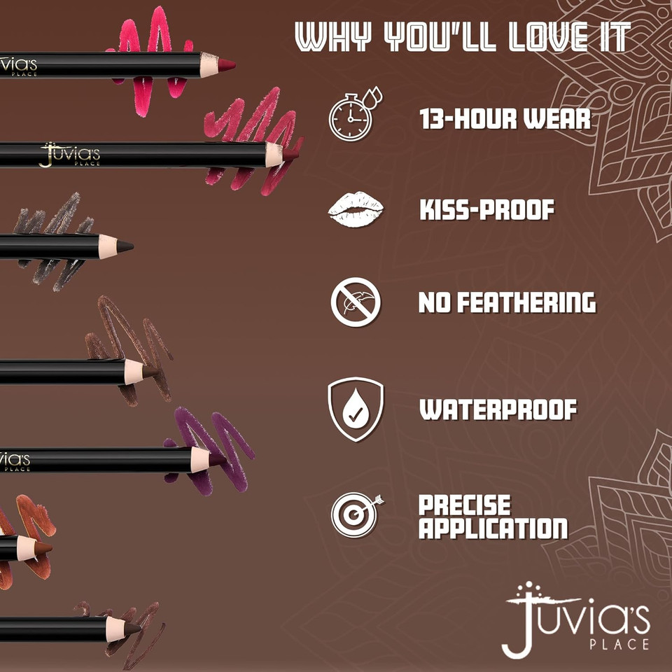 Juvia'S Place Long Wear Lip Pencil  Signature  Waterproof & Kiss-Proof, Long Lasting Lip Liner, Smooth Makeup Application - Soft Matte Finish Base For Lipstick - 13 Hours Of Wear For Everyday Use