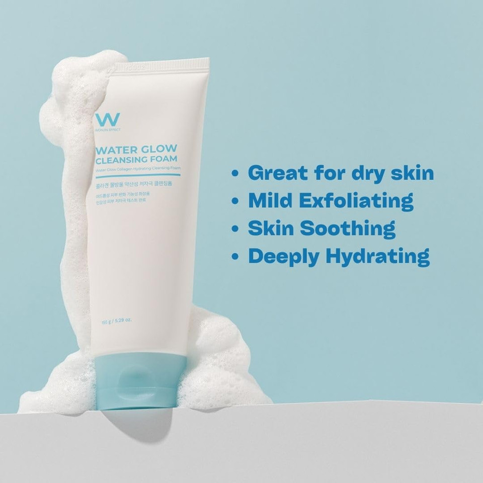 Water Glow Cleansing Foam 5.29 Fl Oz, Oil Free, Hypoallergenic Facial Cleanser, Hydrating Face Wash, Salicylic Acid, Bha & Pha, Hyaluronic Acid, Sensitive Skin, Kbeauty