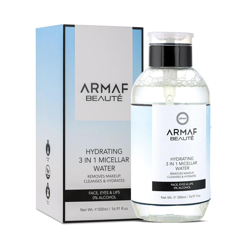 Armaf Beauté Hydrating 3 In 1 Micellar Water - Makeup Remover, Oil-Free Micellar Water Cleanser For Face & Eye Makeup Remover, 500Ml/16.91 Fl.Oz