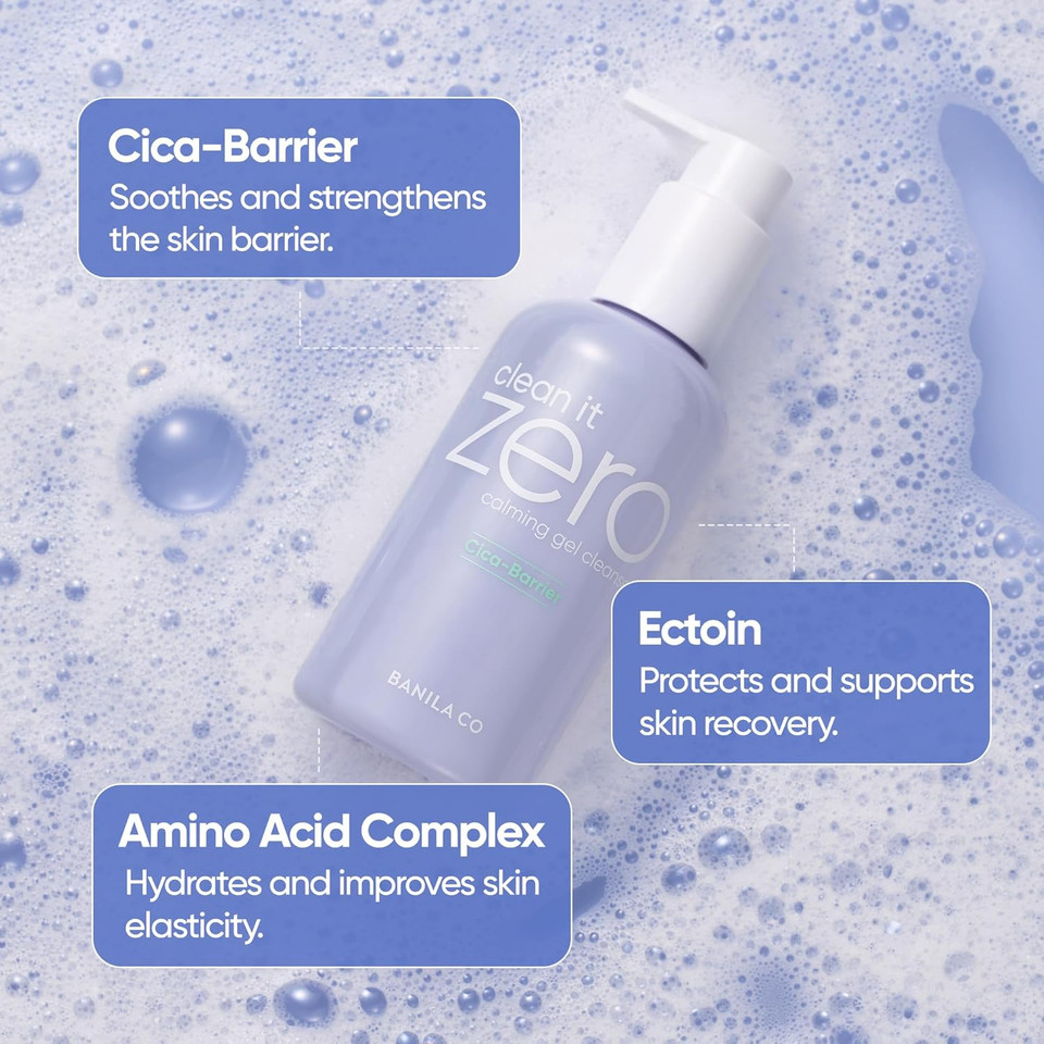 Banila Co Clean It Zero Calming Gel Cleanser | Cica & Amino Acid Complex For Gentle Hydration | Vegan & Hypoallergenic | Korean Facial Cleanser For Sensitive Skin (200Ml / 6.76 Fl Oz)