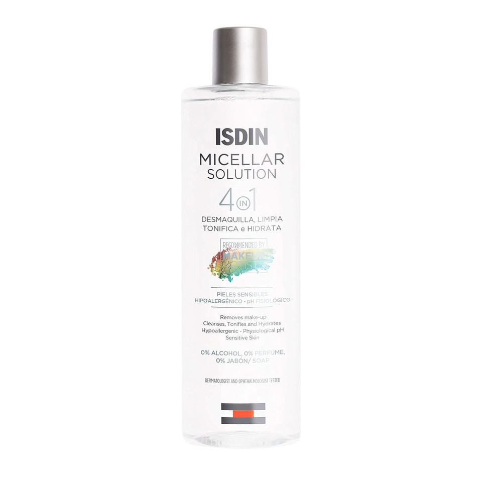 Isdin Micellar 4-In-1 Facial Cleansing Water Solution - Hydrating And Cleansing Toner And Makeup Remover For Sensitive Skin, 13.5 Fl Oz