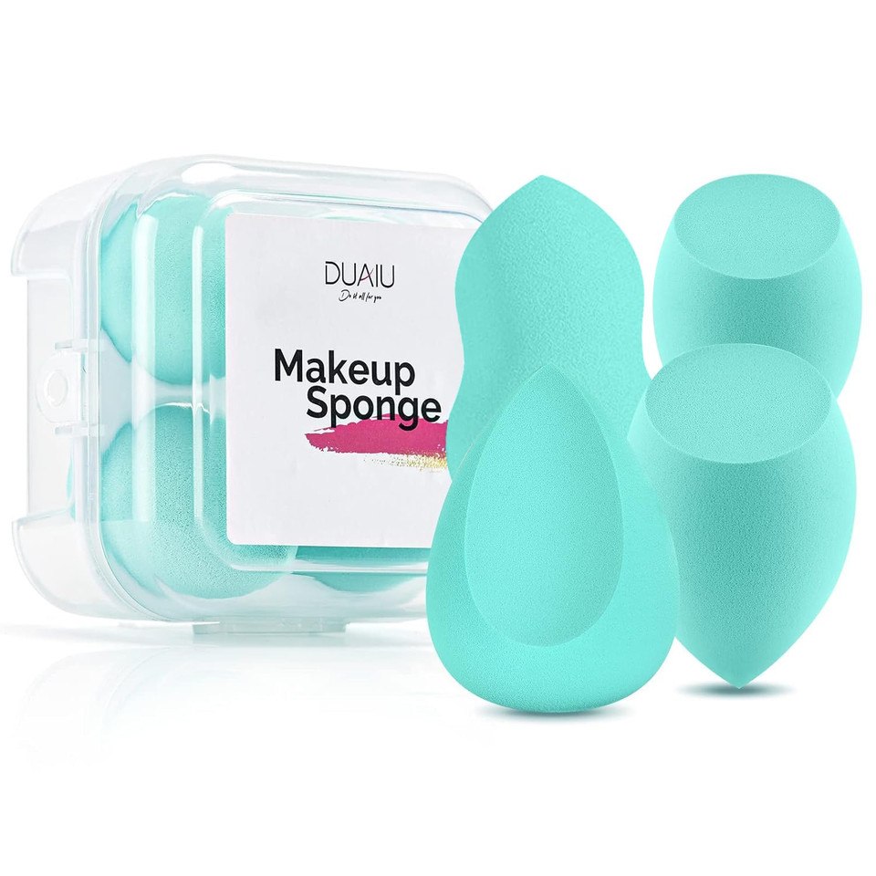 Makeup Sponge Set Duaiu 4Pcs Blender Beauty Foundation Blending Sponge, Flawless For Liquid, Cream, And Powder, Professional Streak Free Application Blend, Makeup Sponges With Storage Box(Aquamarine)