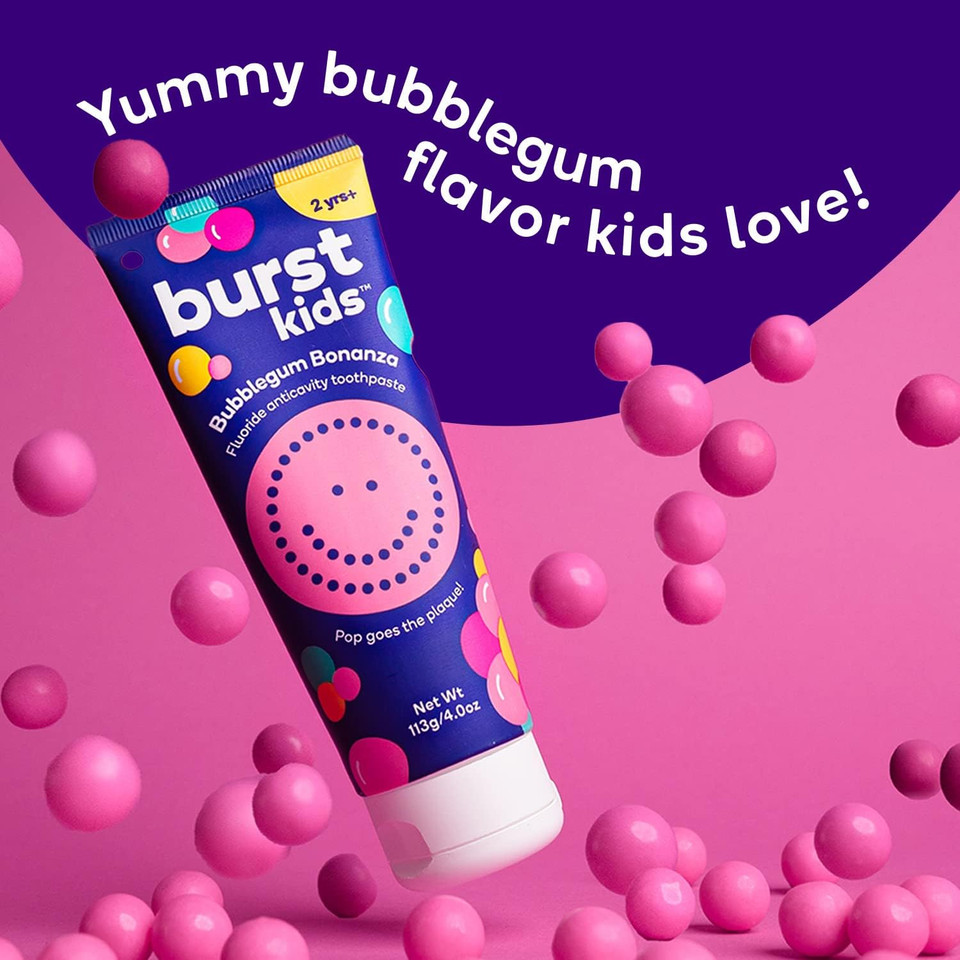 Burst Fluoride Free Strawberry Kids Toothpaste (4Oz) | Great Tasting | Dye Free For Baby & Toddler Age 0+ | With Nano Hydroxyapatite