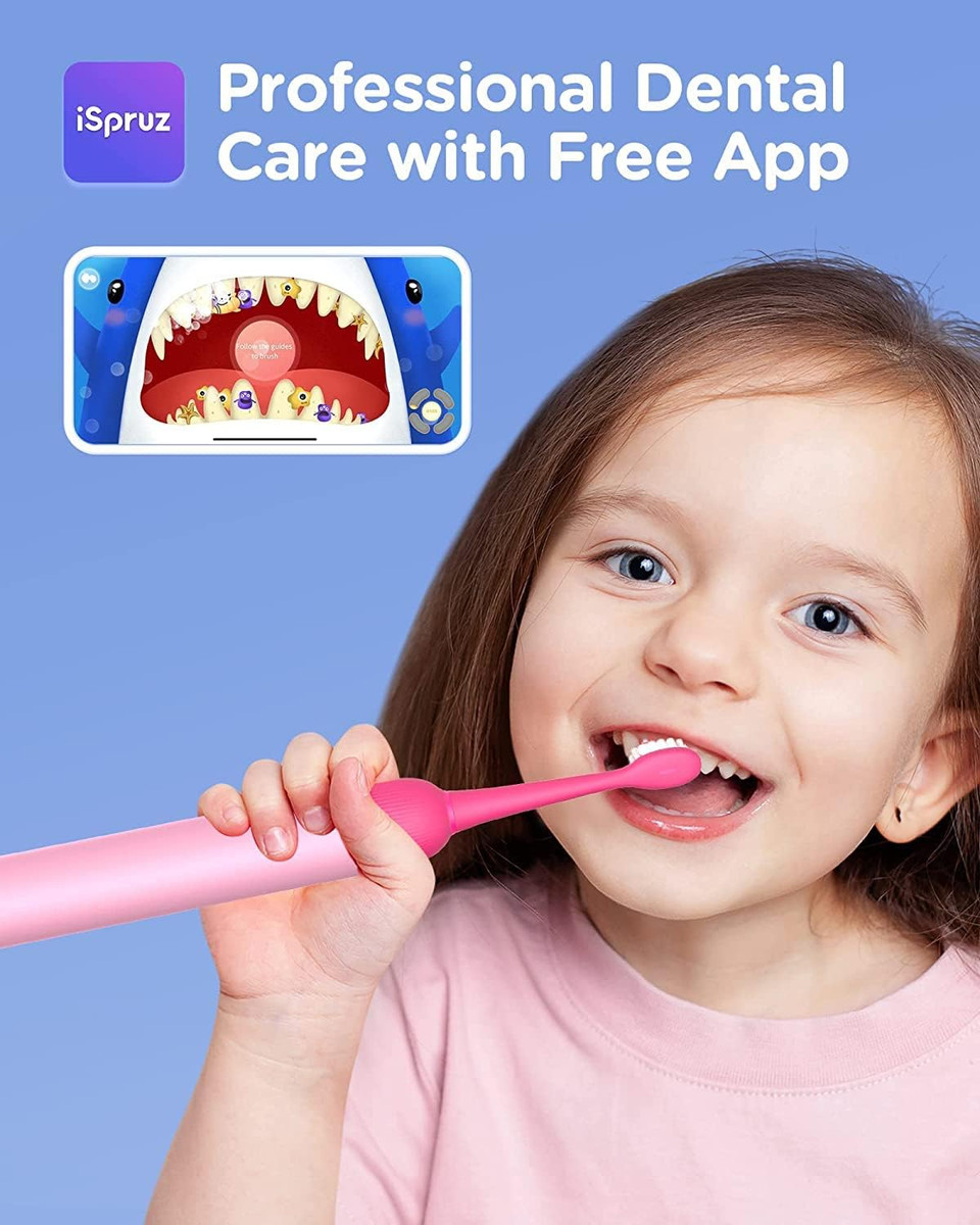 Bitvae K7S Kids Electric Toothbrush For Age 4+, Rechargeable Power Toothbrush With Pressure Sensor, Bluetooth Kids Toothbrush Boys And Girls, 3 Modes, 2Mins Smartimer, Soft (Pink)